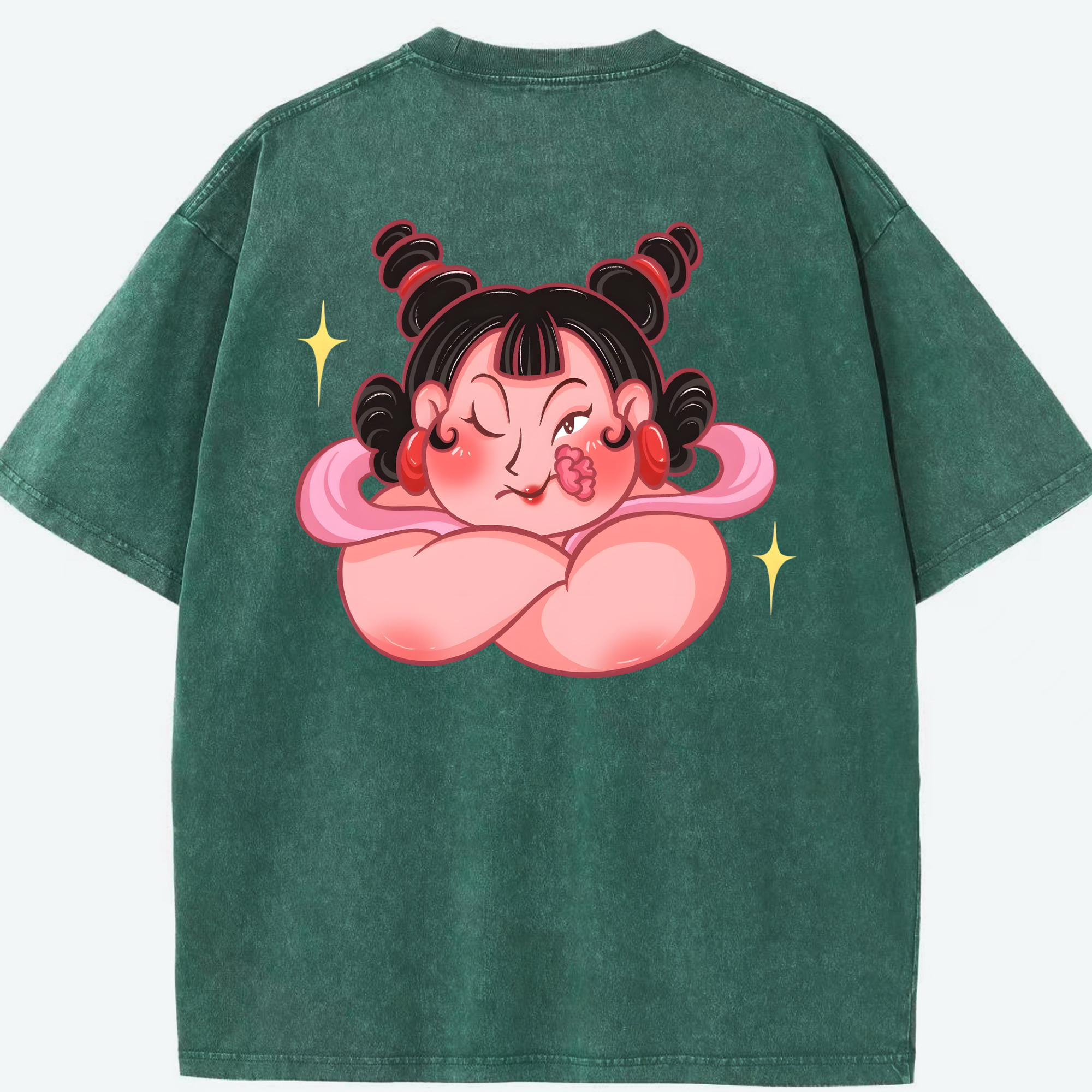 （画像用） Ne Zha 2 ナタ 魔童の大暴れ 綿100% ヴィンテージ風 半袖Tシャツ（背面プリント）